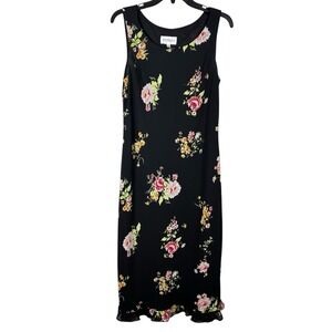 Vtg 90s Dark Floral Grunge Maxi Dress 12 / L Black Whimsigoth Goth Romantic